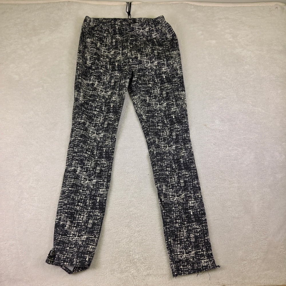 Masai Black White Abstract Grid Print Elastic Waist Slim Leg Pants Size M